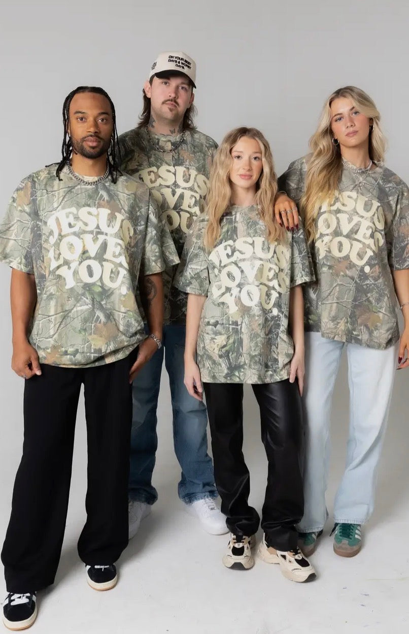 Oversized Jesus Loves You Camo Tee PRE ORDER